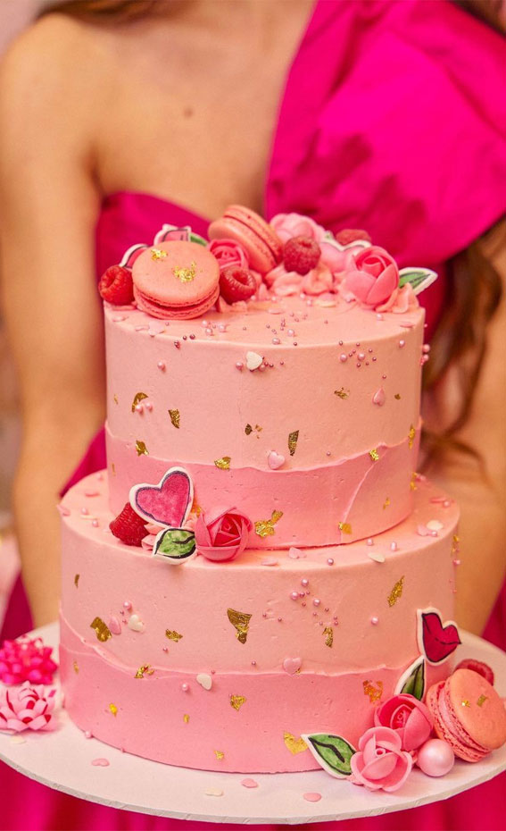 40+ Cute Valentine’s Cake Ideas : Two-Toned Pink Two Tier Cake