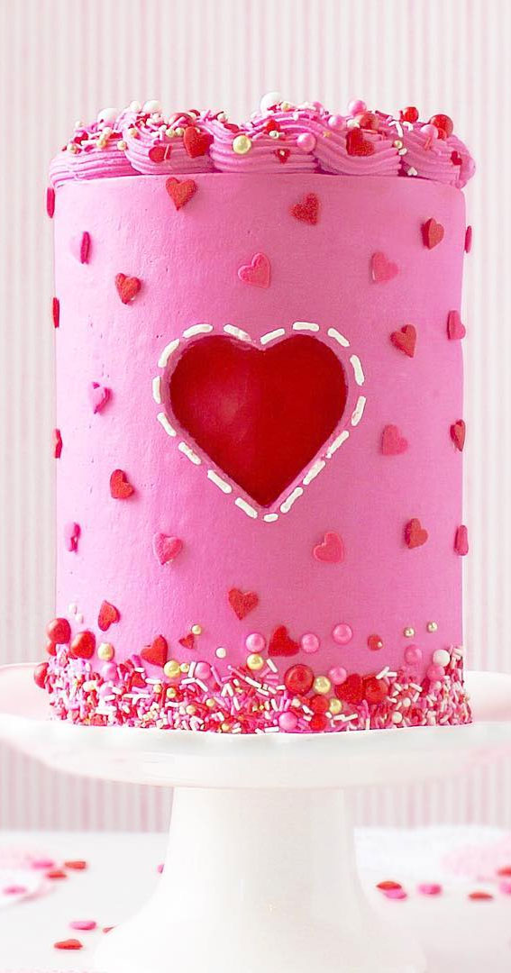 Red and White Valentine's Day Cake with Mini Hearts - Curly Girl Kitchen