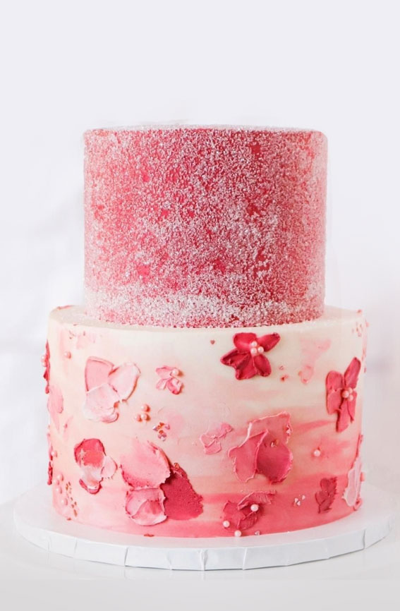 40+ Cute Valentine’s Cake Ideas : Two Tier Pink Sugar Cake