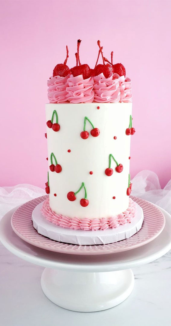 40+ Cute Valentine’s Cake Ideas : Glitter Cherries