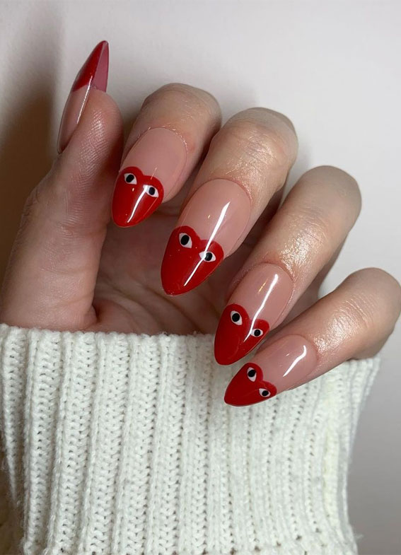 comme des garçon’s nails, valentine's day nails, valentines day nails 2023, valentine's day nails 2023, pink valentines day nails, red valentines day nails, cute valentines day nails, heart nails, valentine french nails, valentine nail designs