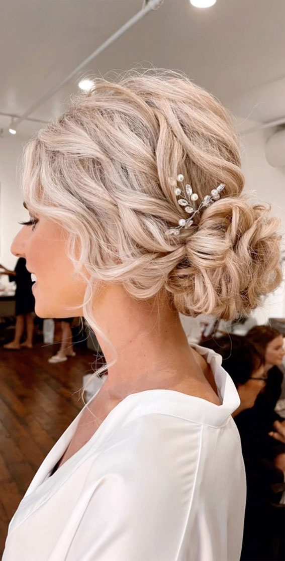 53 Best Wedding Hairstyles for 2023 Brides : Blonde Textured Updo