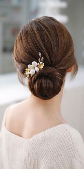 53 Best Wedding Hairstyles For 2023 Brides Simple Twisted Low Bun   Wedding Hairstyle 29 290x580 