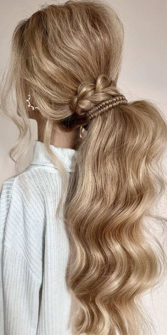 53 Best Wedding Hairstyles for 2023 Brides : Pony with Braid Wraps