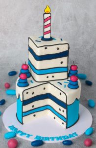 25+ Comic Cake Ideas That're Trending : Blue Two-Tiered Cake