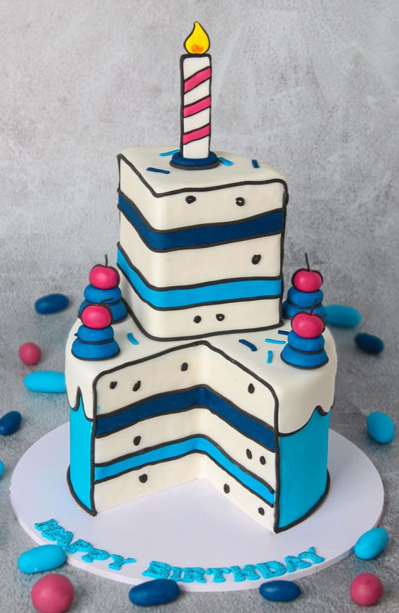 25+ Comic Cake Ideas That’re Trending : Blue Two-Tiered Cake