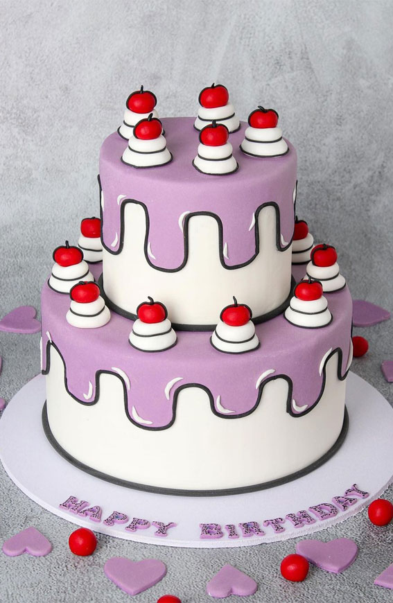 25+ Comic Cake Ideas That’re Trending : Lavender Coloured Icing Drips