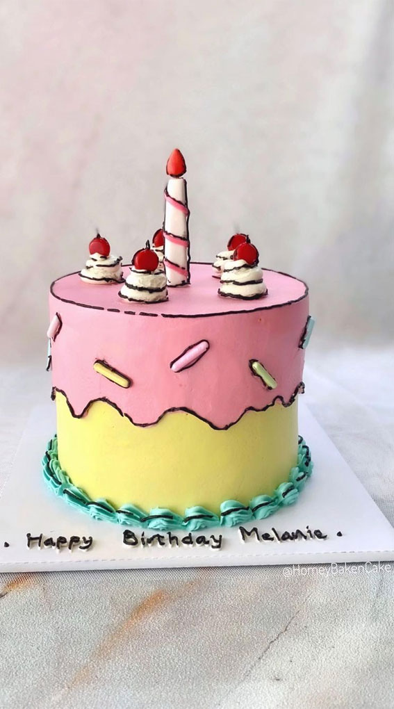 25+ Comic Cake Ideas That’re Trending : Yellow and Pink Comic Cake