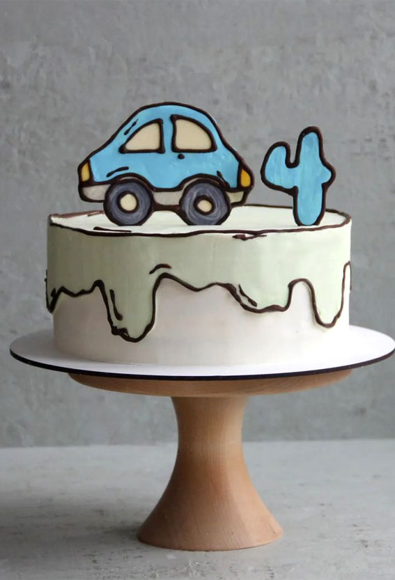 25+ Comic Cake Ideas That’re Trending : Car Fourth Birthday Cake