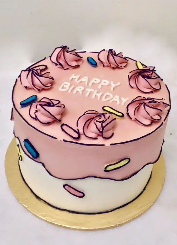 25+ Comic Cake Ideas That’re Trending :  Pink Rose + Icing Drips