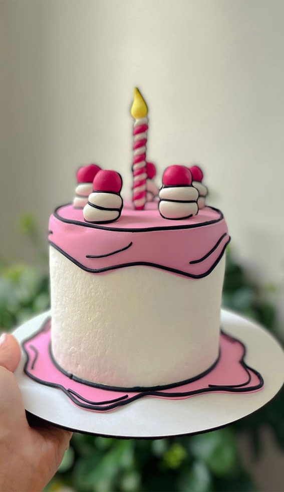 25+ Comic Cake Ideas That’re Trending : White Cake + Pink Icing Drips