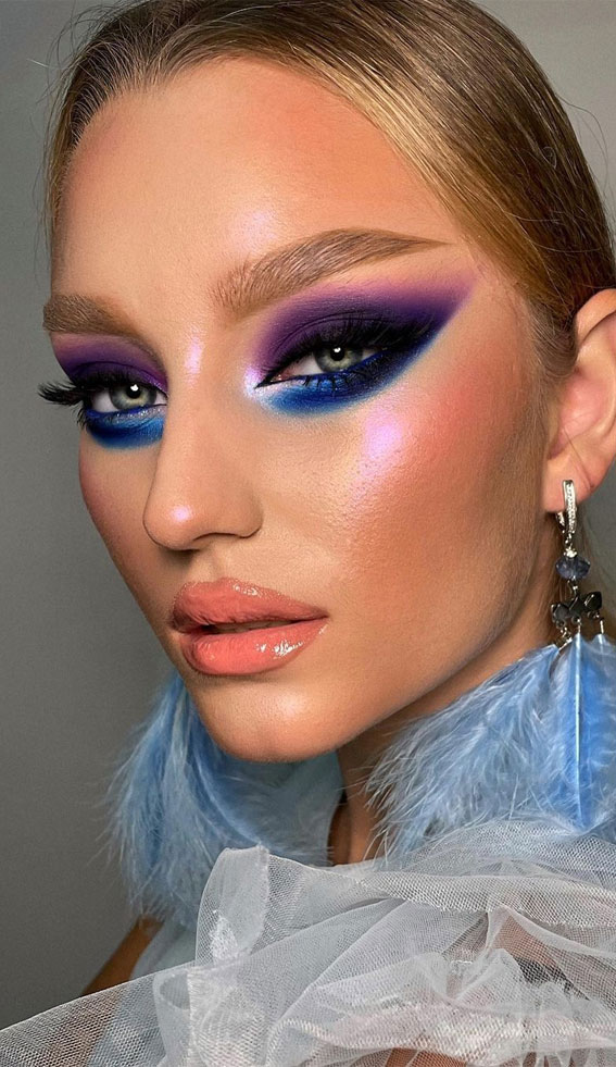 50+Makeup Looks To Make You Shine in 2023 : Midnight Purple & Blue Eyeshadow