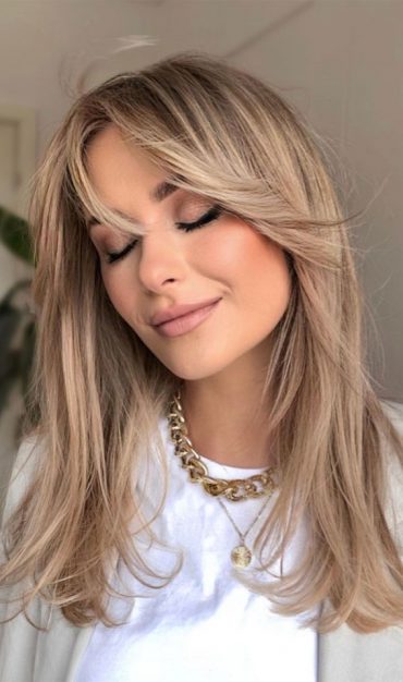 40 Dirty Blonde Hair Colour Ideas : Earthy Dark Dirty Blonde + Bangs