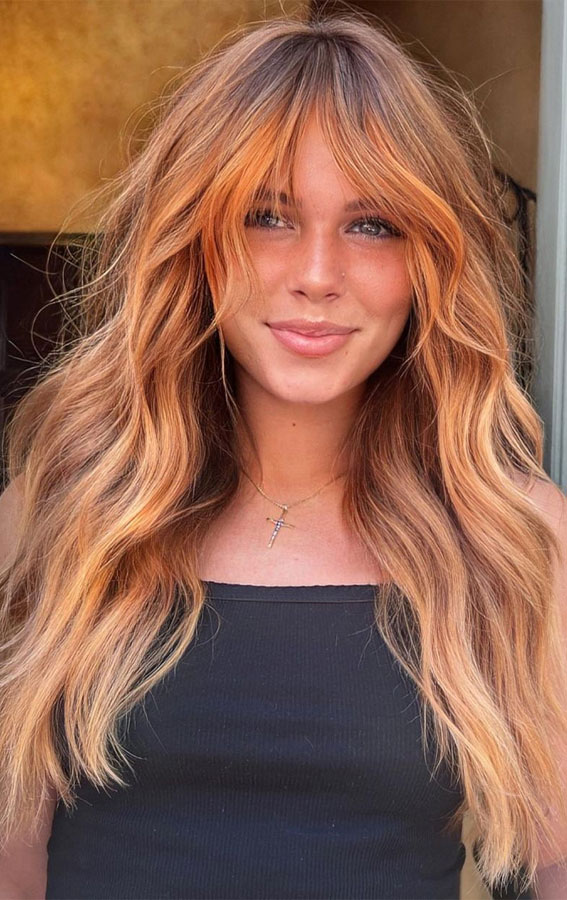 50+ New Haircut Ideas For Women To Try In 2023 : Copper Beauty + Wispy Bangs
