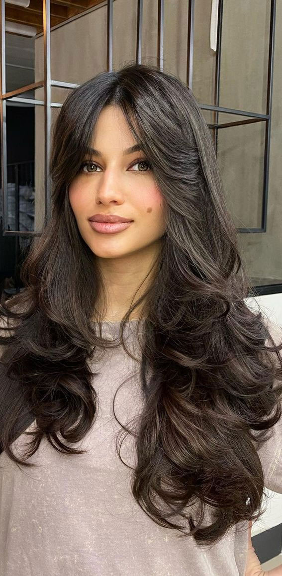 50+ New Haircut Ideas For Women To Try In 2023 : Brunette Long Layers + Bangs