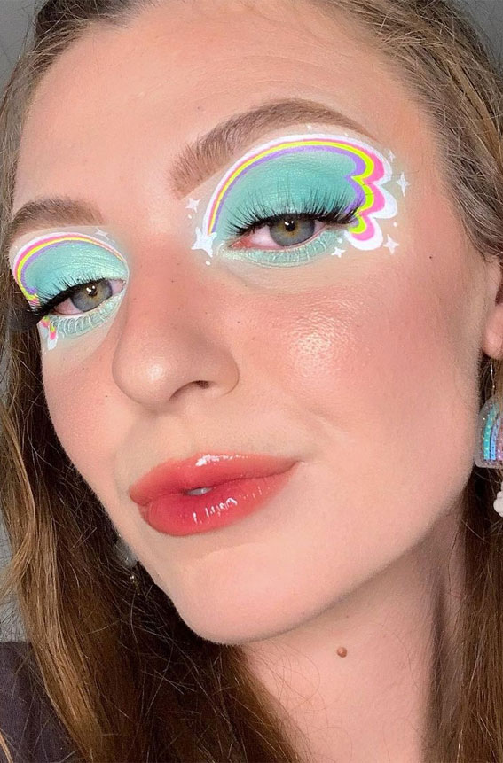 50+Makeup Looks To Make You Shine in 2023 : Blue Mint + Pastel Rainbow + Sparkles