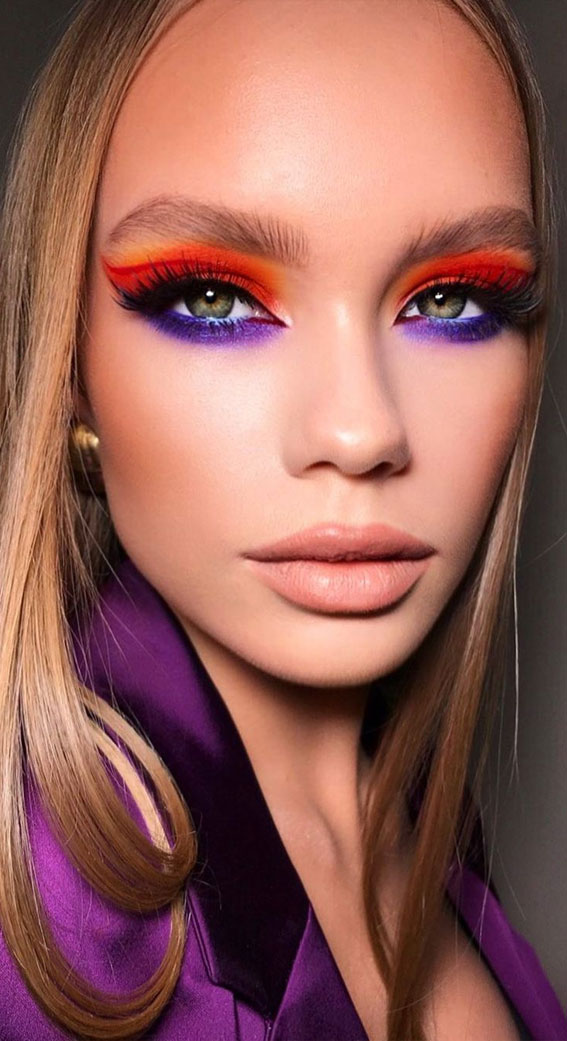 50+Makeup Looks To Make You Shine in 2023 : Purple and Orange Sunset Look