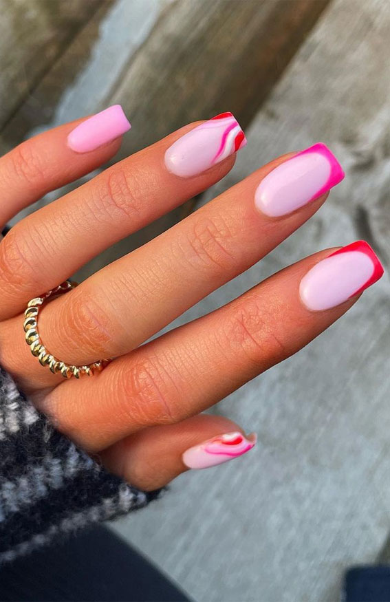 40 Awesome Spring Nail Ideas 2023 : Pink & Red Nails Design