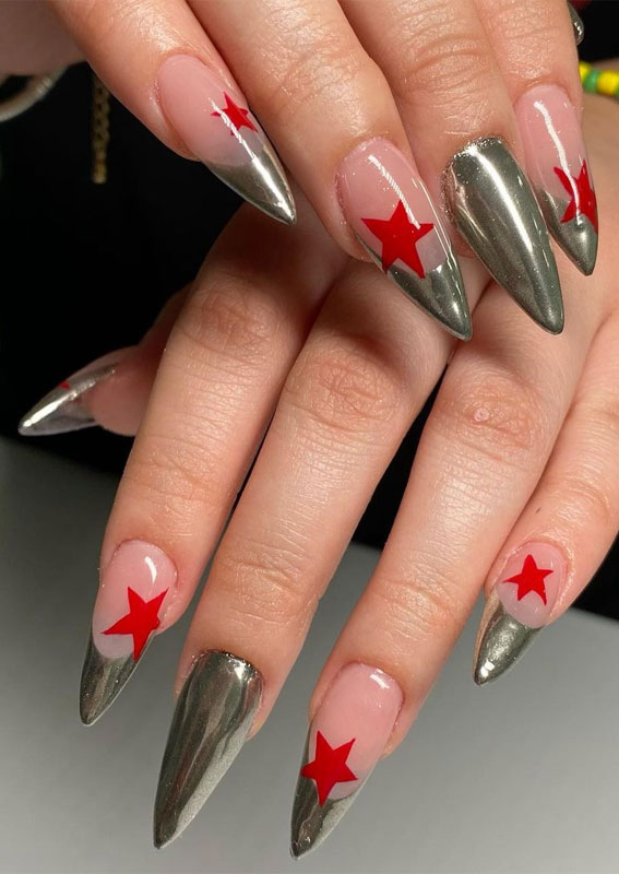 red and silver stiletto nails