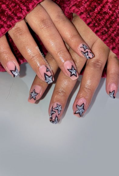 Star Nails Are Trending Now Glitter Star Nude Nails