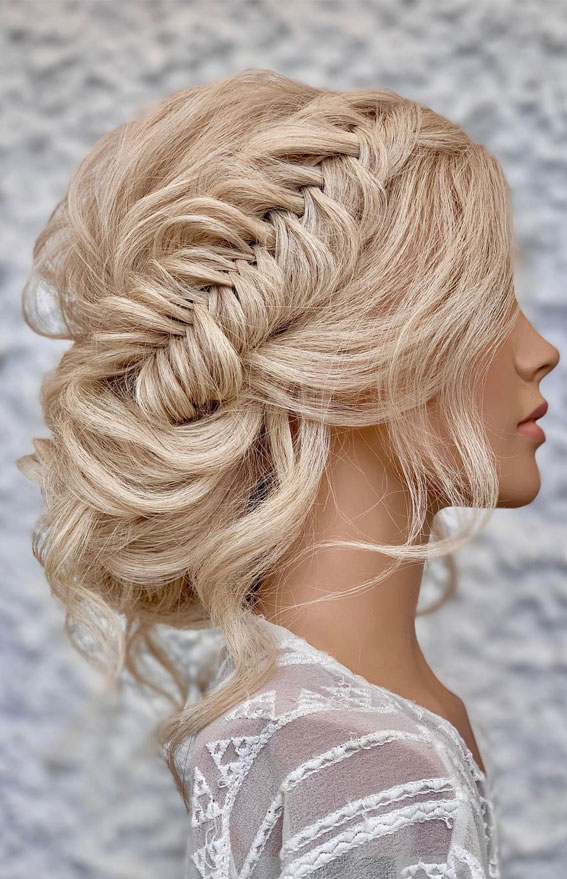 50+ Updo Hairstyles That’re So Stylish : Fishtail Braid + Textured Updo