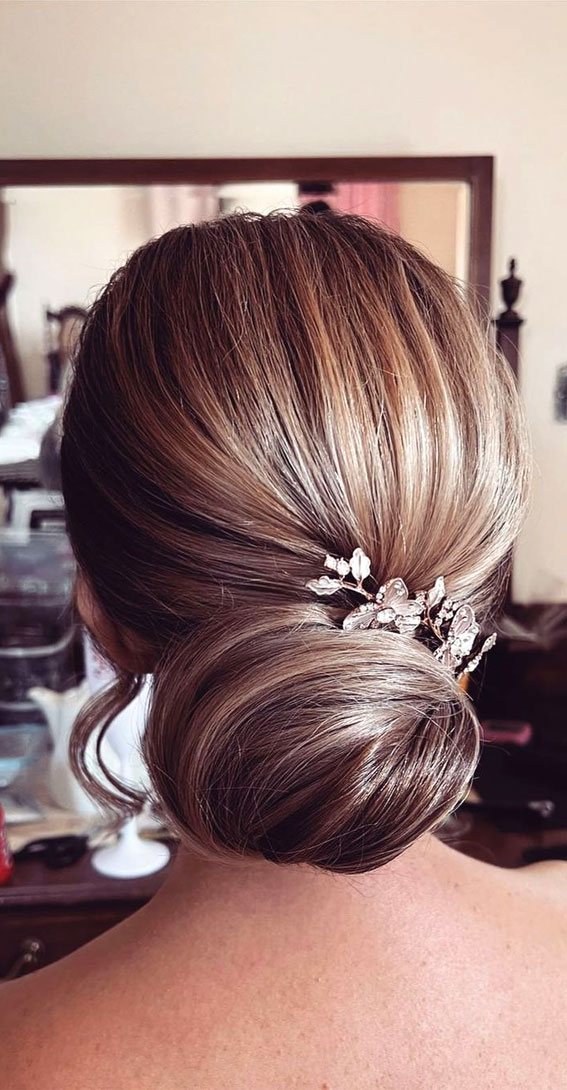 50+ Updo Hairstyles That’re So Stylish : Beautiful Smooth Low Bun