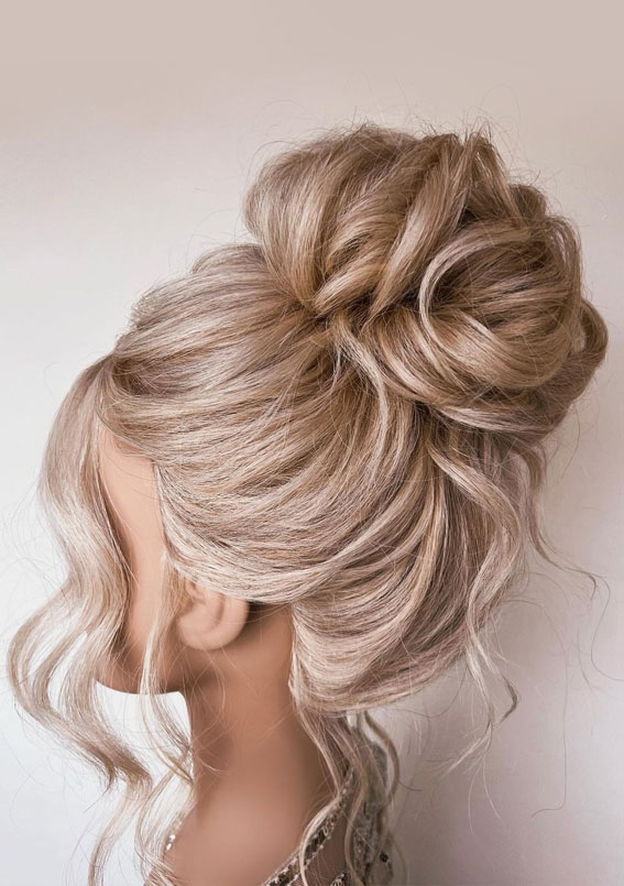 50+ Updo Hairstyles That’re So Stylish : Texture High Bun with Loose Waves