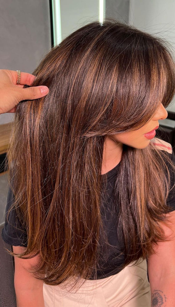 chocolate brown hair color with auburn highlights