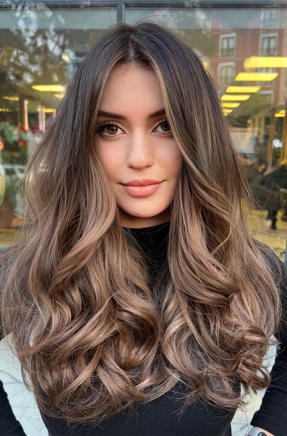 50+ Brunette + Brown Hair Colours & Hairstyles : Mocha Brown Balayage