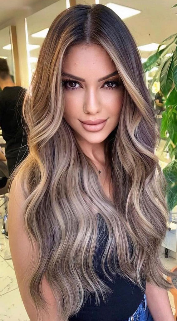 50+ Brunette + Brown Hair Colours & Hairstyles : Brown Ombre Blonde + Face Highlights