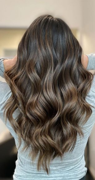 50+ Brunette + Brown Hair Colours & Hairstyles : Warm Brown Teasy Lights