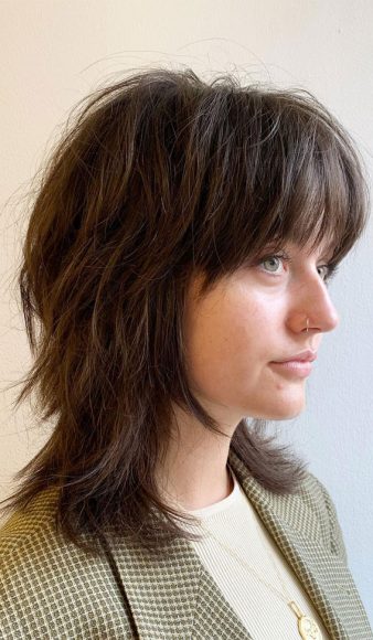 50 Shag Haircuts with Bangs : Mid-Length Messy Shag