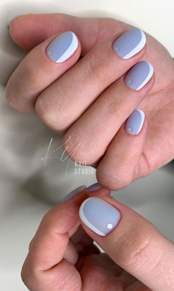 45 Pretty Short Nails For Spring & Summer Blue Grey & White Nails