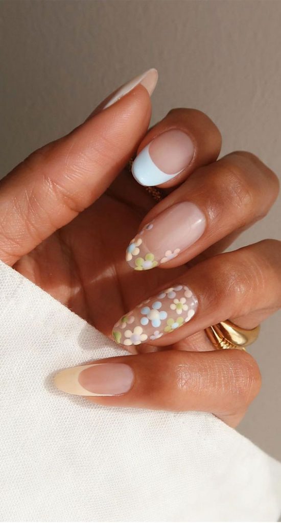 Your Nails Deserve These Floral Designs Pastel Flower And White French Mani 7069