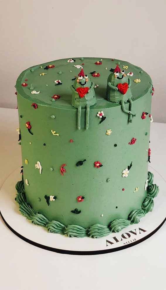 43 Cute Buttercream Flower Cake Ideas : Tiny Flower & Doodle Green Cake