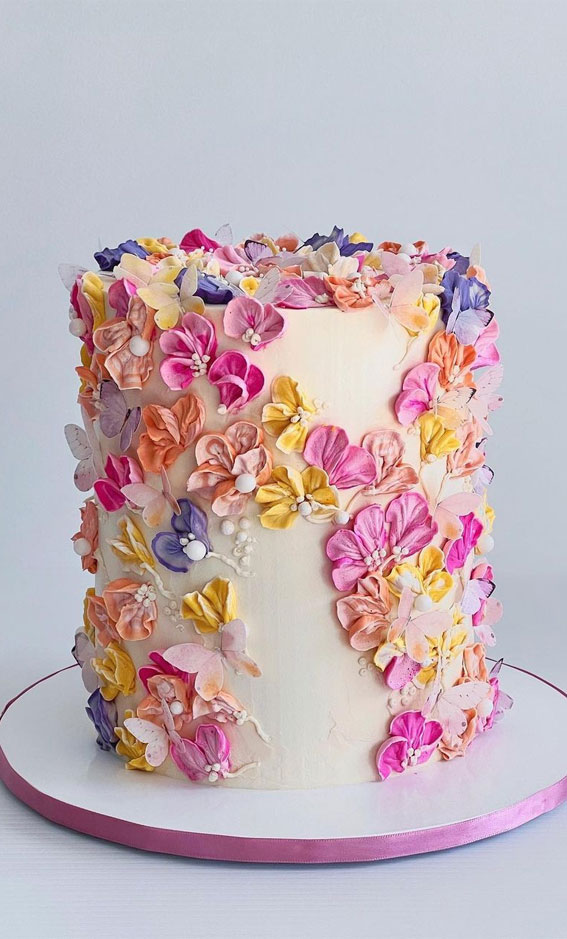 43 Cute Buttercream Flower Cake Ideas : Pop of Colour