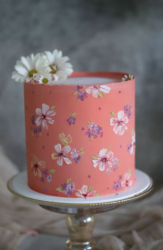 43 Cute Buttercream Flower Cake Ideas : Peach Colour Cake