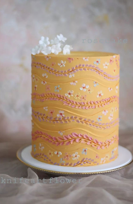43 Cute Buttercream Flower Cake Ideas : Dark Yellow Cake