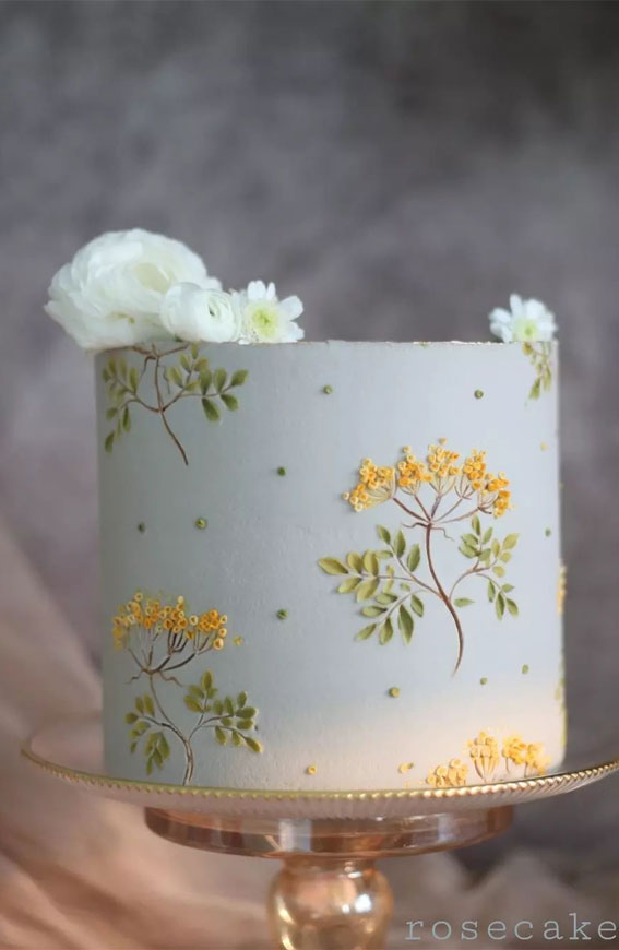 43 Cute Buttercream Flower Cake Ideas : Yellow Flower Blue Cake