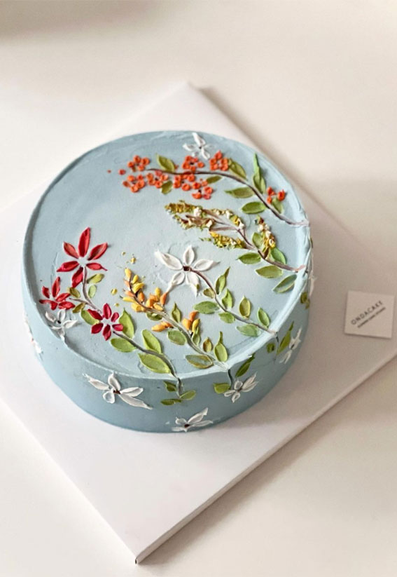 43 Cute Buttercream Flower Cake Ideas : Colourful Flower Baby Blue Cake