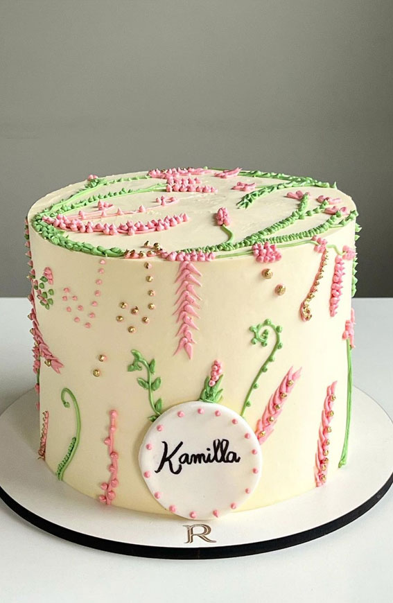 Pastel Pink & Green Floral Cake – EL&N London