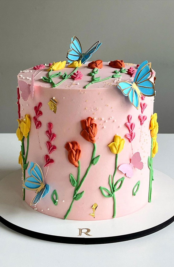 43 Cute Buttercream Flower Cake Ideas : Flowers + Butterflies