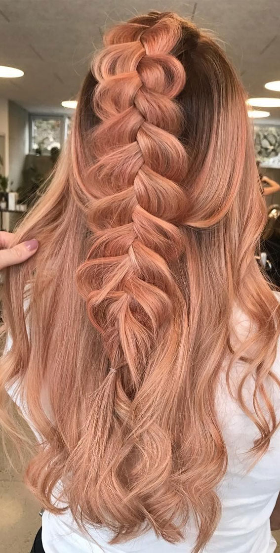 25 Peach Hair Colour Ideas That’re Perfect For Summer : Peach hair + pulled out braid