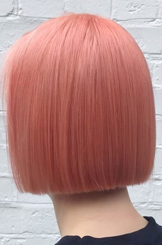 25 Peach Hair Colour Ideas That’re Perfect For Summer : Muted Pinkish,, Peach & Coral Bob