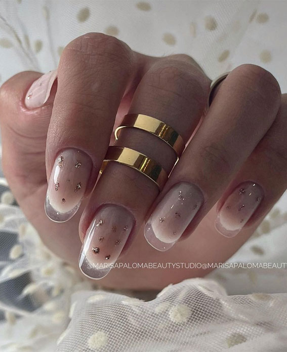 French Glass Nails That’re Sophisticated and Understated : Gold Foil Nails