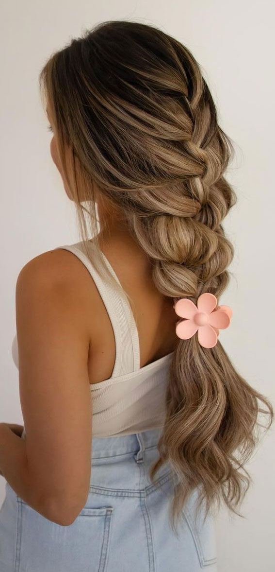 French Braid Hairstyle Decorated White Flowers Stock Photo 681711334   Shutterstock