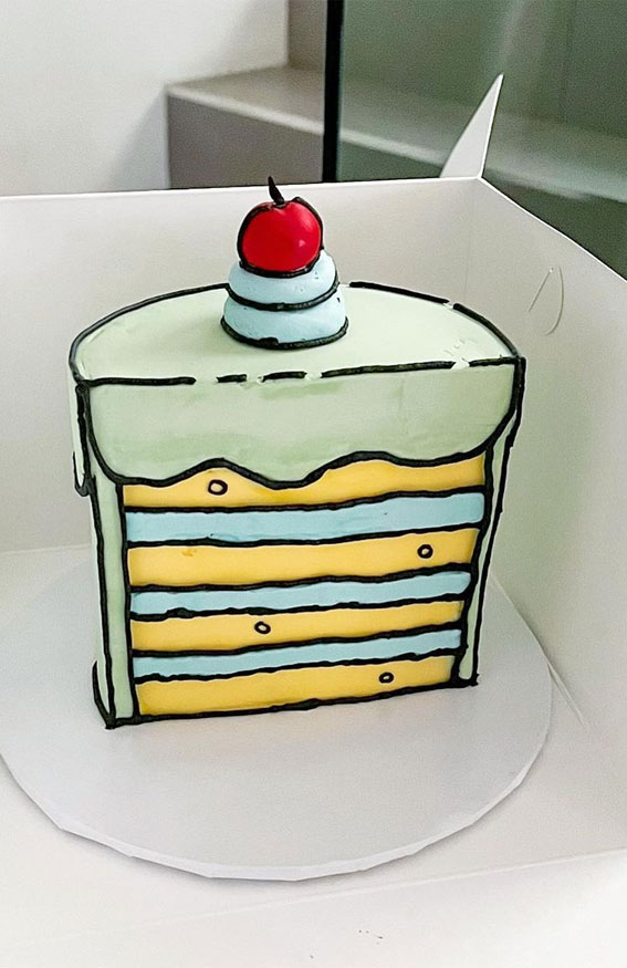 50+Cute Minimalist Buttercream Cakes : Half Comic Cake