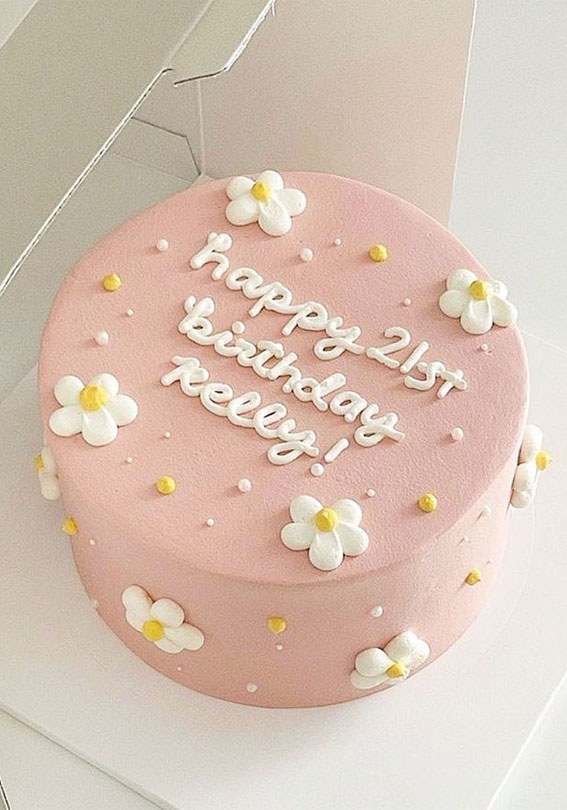 50+Cute Minimalist Buttercream Cakes : Nude Pink Daisy Cake