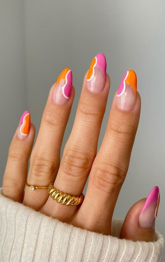 50+ Cute Summer Nail Designs : Pink and Orange Tips