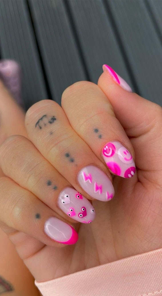 50+ Cute Summer Nail Designs : Bright Pink Aesthetic Nails
